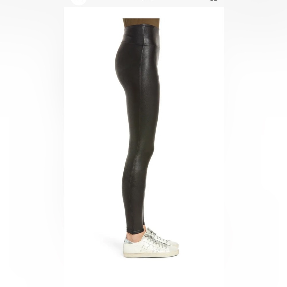 SPANX Black Stretch Pull On Metallic Faux Leather Leggings Pants Size Small. - Picture 2 of 6